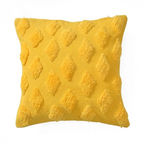 Small diamonds barfi tufted cushion cover, Yellow, 16x16 - Picture 2 of 4